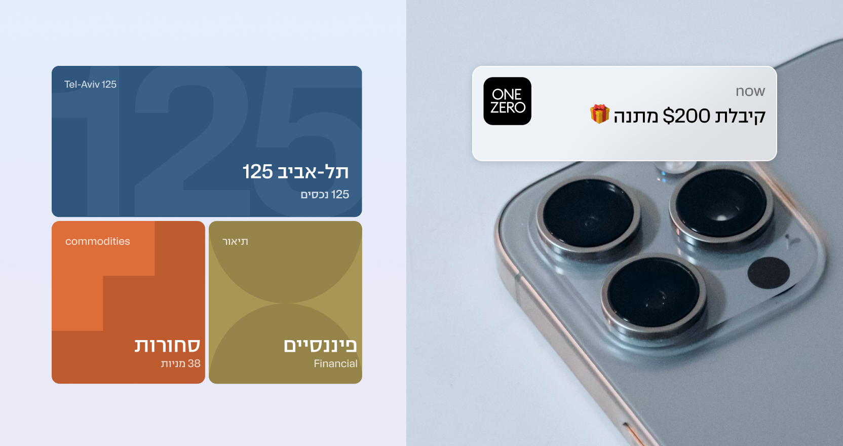 מניות כחול לבן בבנק ONE ZERO עם הטבת הצטרפות מיוחדת של $200 מתנה